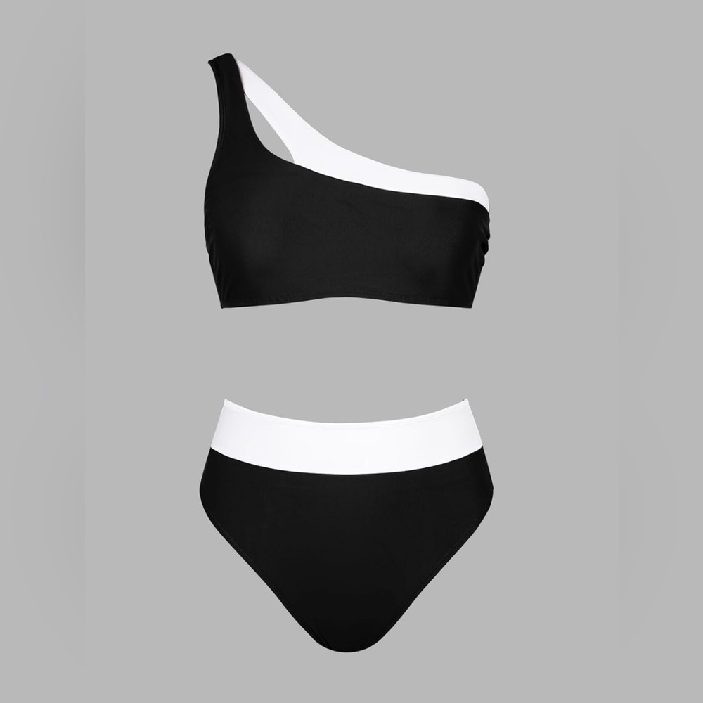 Black and White One-Shoulder Bikini